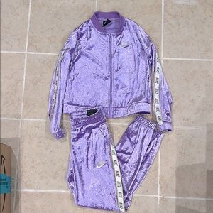 Girls Nike Lavender Velour Tracksuit.